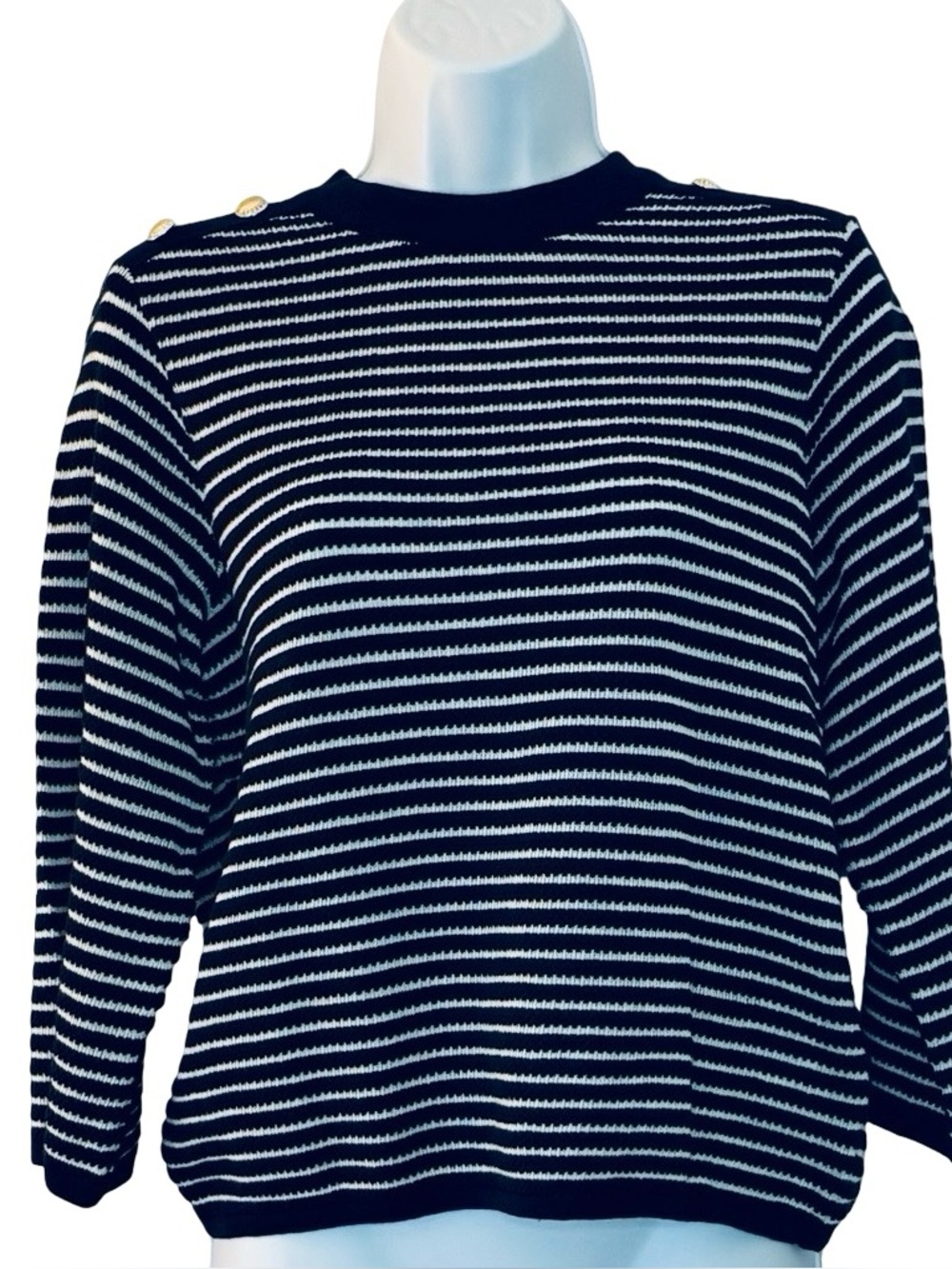 Barbour Macy Dark Navy Blue and White Stripe Cotton Knit Sweater Size 6 NEW NWT